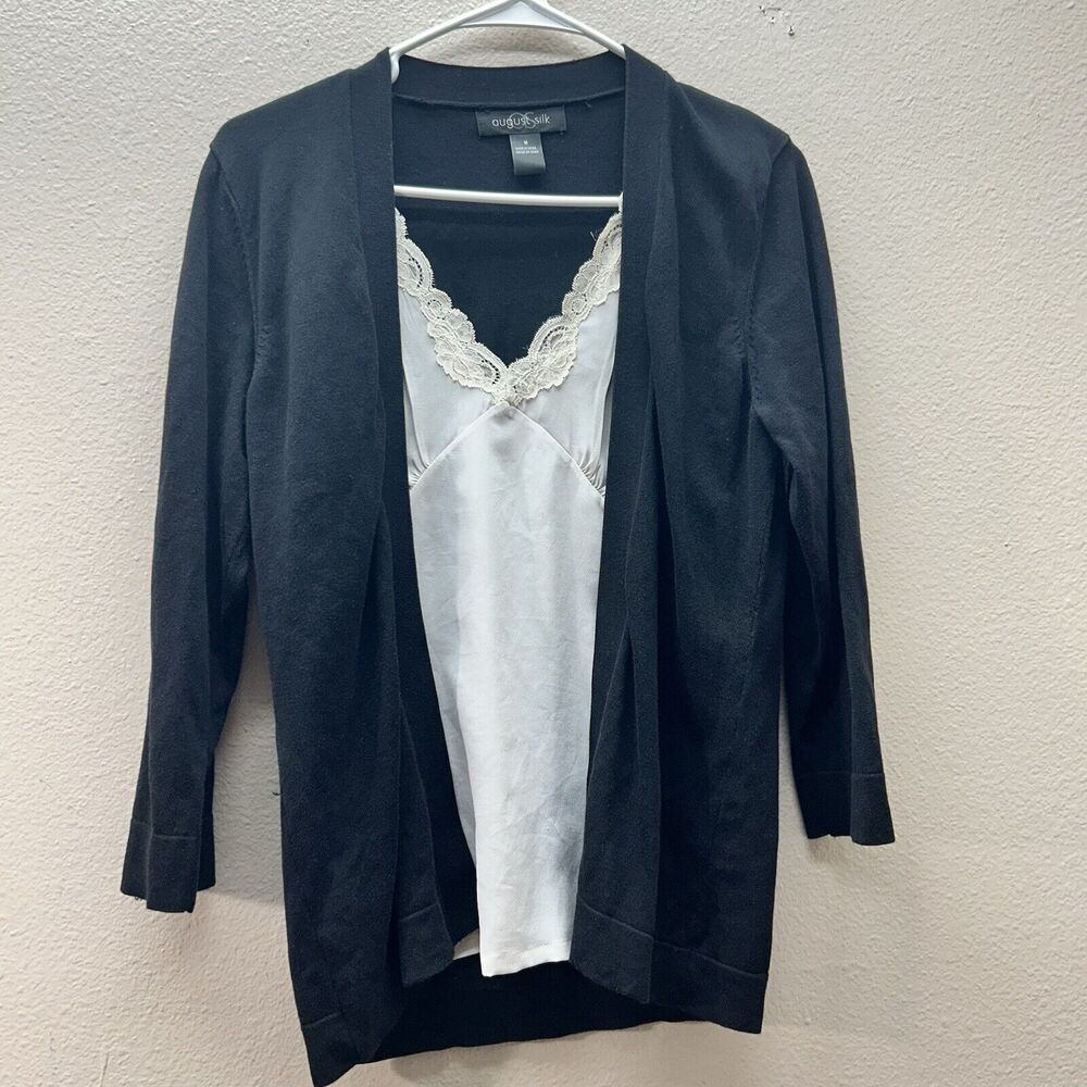 90s‎ Early 2000s Y2K Black Preppy Coquette Grunge Cardigan Lace Cami Top Layered